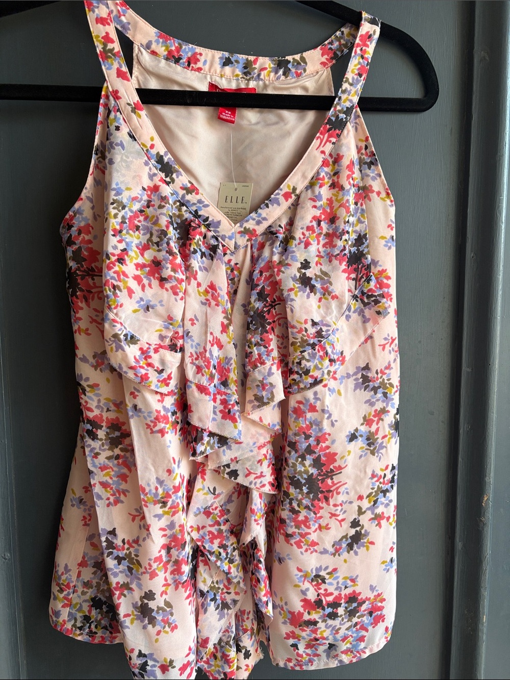 Elle Pink Floral Ruffle V-Neck Sleeveless Camisole